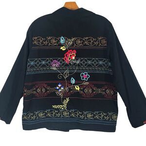 Marsh Landing Vintage Black Embroidered Cotton Jacket Size M Lined Boho Beaded